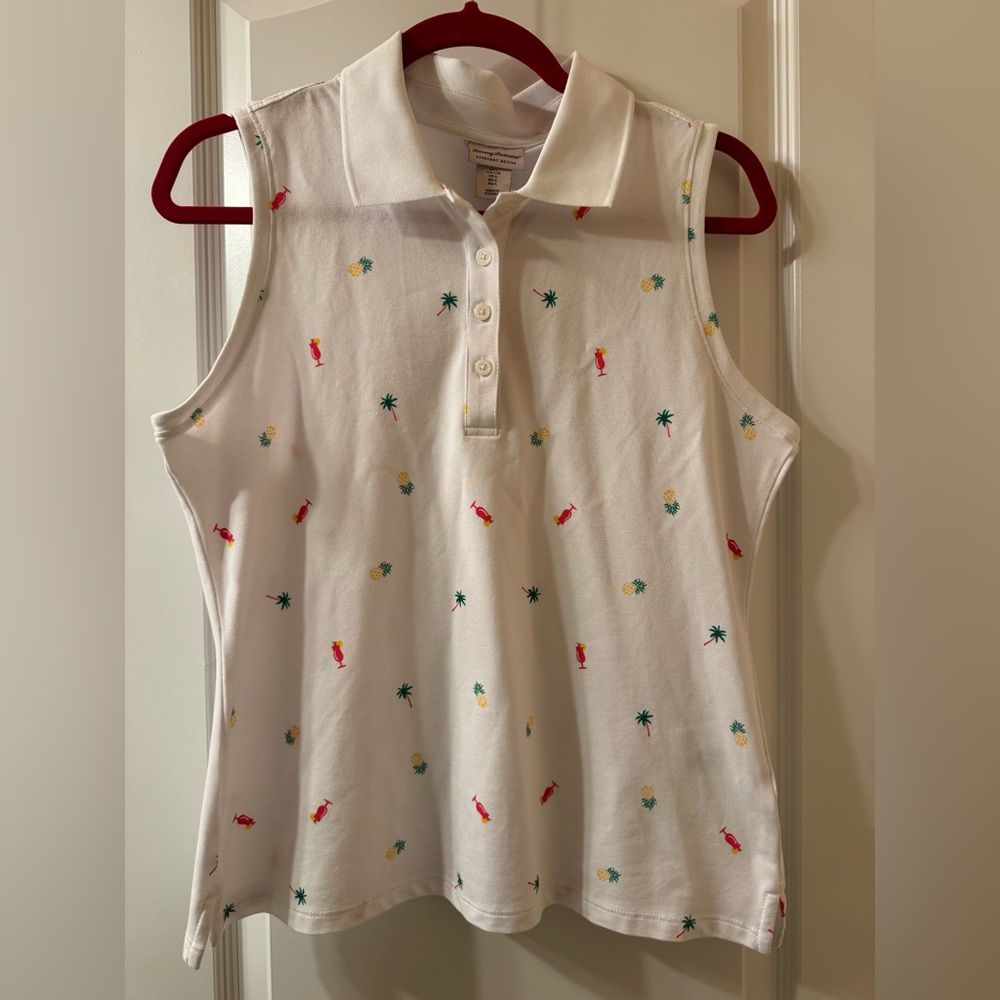 NWT Sleeveless Polo Shirt With Tropical Print Women Size Large